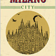 Cathedral Of Milano Italy  In Vintage Poster