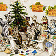 Cats Decorating Christmas Tree 1906 Poster