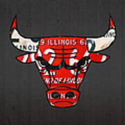 Chicago Bulls Basketball Team Retro Logo Vintage Recycled Illinois License Plate Art Poster