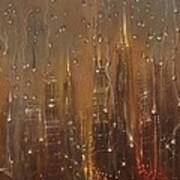 Chicago Raindrops On Glass Poster