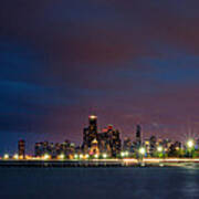 Chicago Skyline At Night Poster