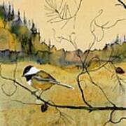 Chickadee In Dancing Pine Poster