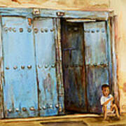 Child Sitting In Old Zanzibar Doorway Poster