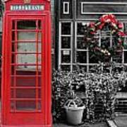 Christmas - The Red Telephone Box And Christmas Wreath Iii Poster