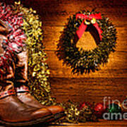 Christmas Cowboy Boots Poster