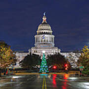 Christmas Tree And The Texas State Capitol In December 1 Poster
