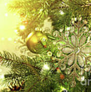 Christmas Tree Decorations With Sparkle Background Poster
