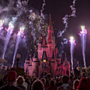 Cinderella's Castle With Fireworks Poster