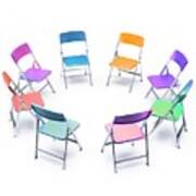 Circle Of Chairs Of Different Colours Poster