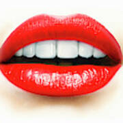 Close Up Of Mouth, Teeth And Red Lips Poster