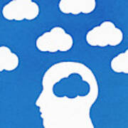 Cloud Pattern And Mans Head With Blue Poster