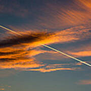 Cloudy Evening Sky With Airplane Poster