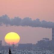 Coal Power Plant And Sun Poster