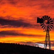 Cobblestone Windmill At Sunset Poster