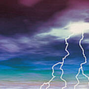 Colored Stormy Sky W Angry Lightning Poster