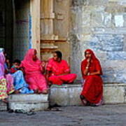 Colorful Rajasthani Women In Udaipur Temple India Poster