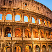 Colosseum In Rome At Dusk With Moon Poster