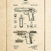 Colt 1911 By John M. Browning - Vintage Patent Document Poster