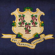 Connecticut State Flag Art On Worn Canvas Poster