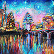 Contemporary Downtown Austin Art Painting Night Skyline Cityscape Painting Texas Poster