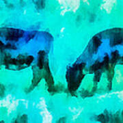 Cow Art - Grazing In Fields Of Turquoise Poster