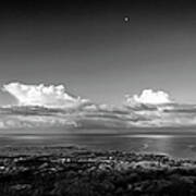 Cumulus Clouds With Moon Over Poster