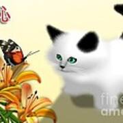 Curious Kitty And Butterfly Poster
