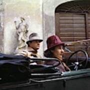 Cy And Tatiana Twombly In An Alfa Romeo Car Poster