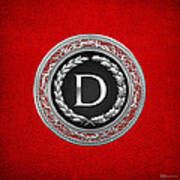 D - Silver Vintage Monogram On Red Leather Poster