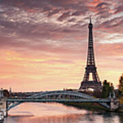 Dawn Over Eiffel Tower And Seine Poster