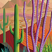 Desert, Cactus, Mountains Landscape Poster