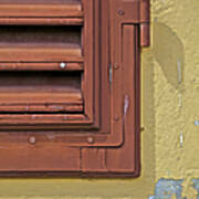 Detail Of A Red Wood Window Shutter In Tuscany Poster