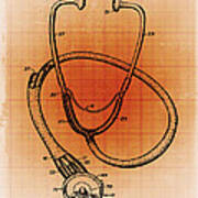 Doctor Stethoscope 1 Patent Blueprint Drawing Sepia Poster