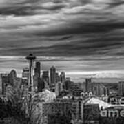 Downtown Seattle Black And White Poster