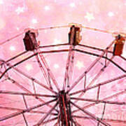 Dreamy Carnival Ferris Wheel Stars - Ferris Wheel Pink And White Fairytale Prints Poster