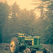 Early Morning Tractor In Farm Field Poster