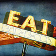 Eat Barbecue Vintage Sign - Textured Photo Art Poster