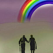 Elderly Couple Walking Towards Rainbow Poster