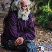 Elderly Man Sits On A Wall Poster