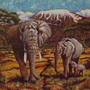 Elephants And Kilimanjaro Poster