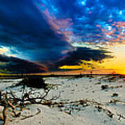 Encroaching Storm Landscape-blue Clouds Sunset Beach Poster