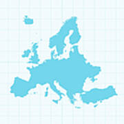 Europe Map On Grid On Blue Background Poster