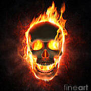 Evil Skull In Flames And Smoke Poster
