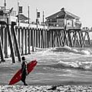 Existential Surfing At Huntington Beach Selective Color Poster