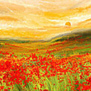 Field Of Poppies- Field Of Poppies Impressionist Painting Poster