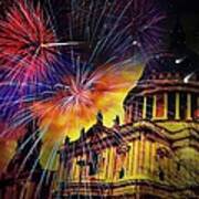 Fireworks Above St. Pauls Cathedral London England Poster