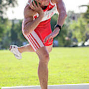 Fit Older Female Athlete Throws Shot Put Poster