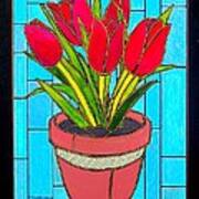 Five Red Tulips Poster
