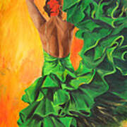 Flamenco Dancer In Green Dress Poster