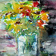 Floral Bouquet In Water Glass Poster